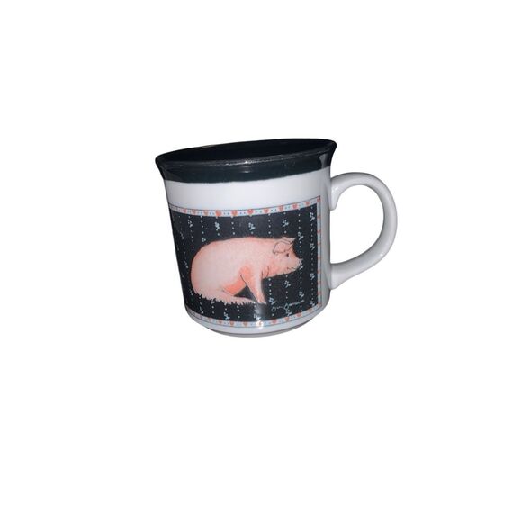 Vintage Otagiri Japan Raised Embossed Pink Pig Heartprint Stoneware Mug Cup - Picture 7 of 12